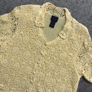 Laura Scott Crocheted Button Up Cardigan Top Light Yellow Size L 14 16